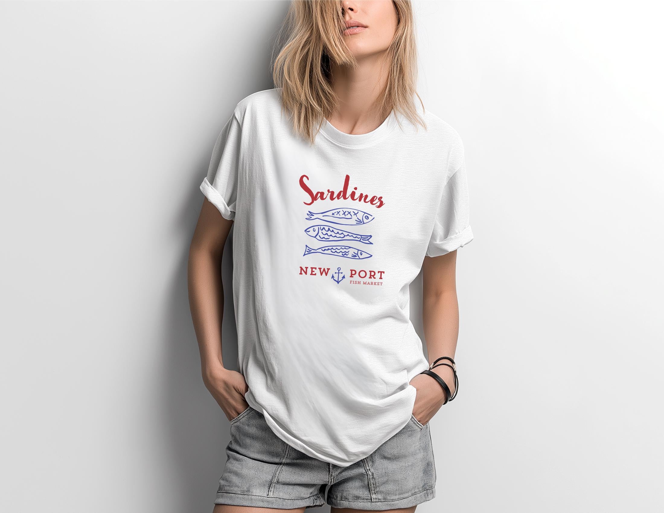 T-Shirt Sardines New Port | weiß | Sardinen Motiv Fische Sommer | Reine Baumwolle