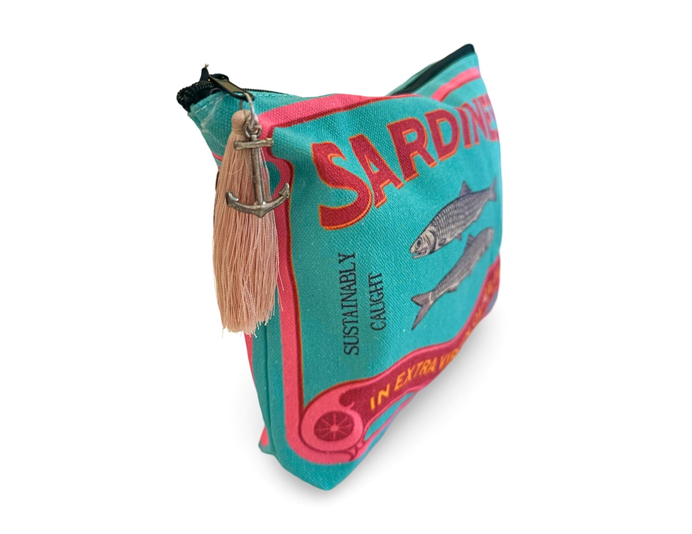 Bunte Sardines Kosmetiktasche | Schminktasche bedruckt | mit Anhänger