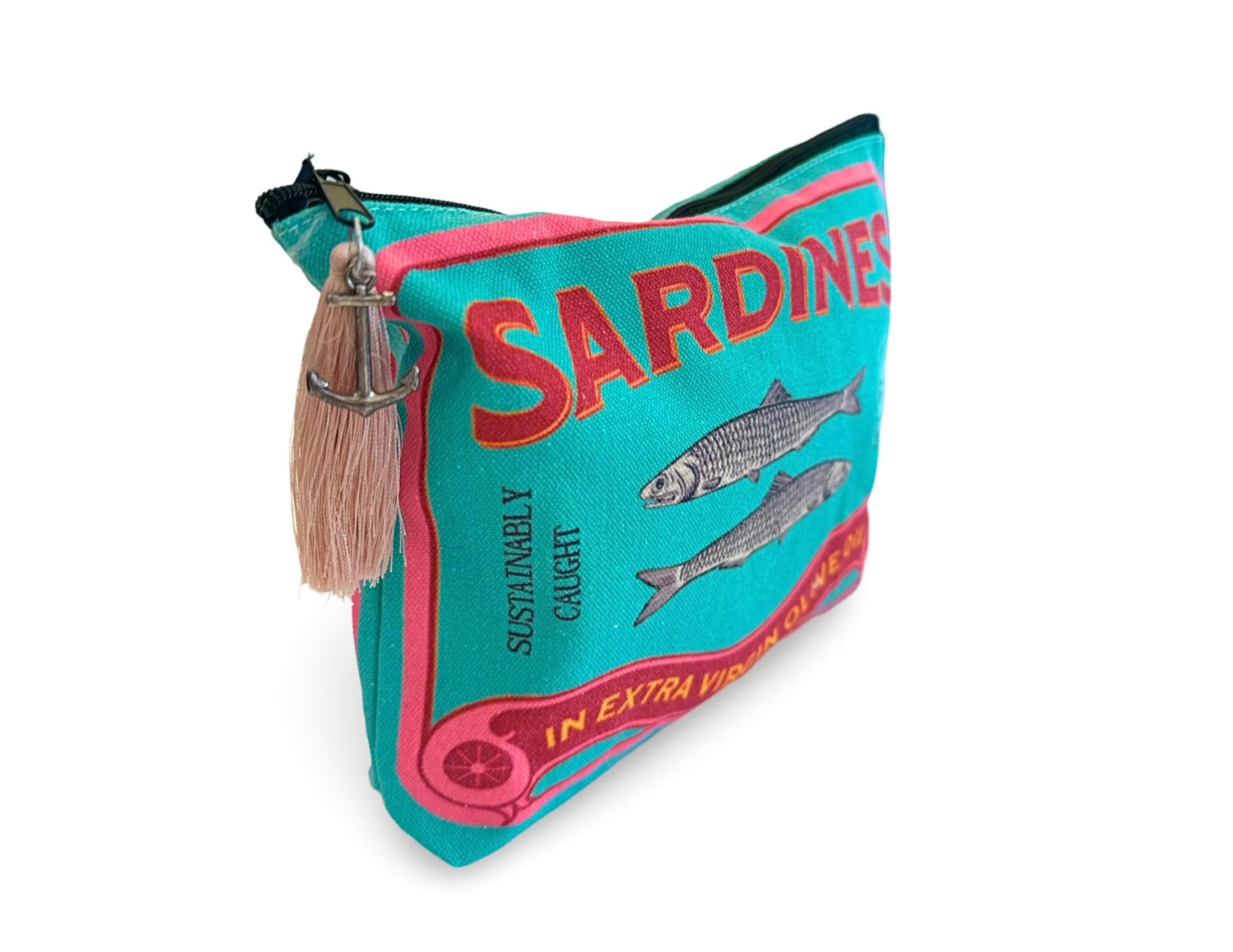 Bunte Sardines Kosmetiktasche | Schminktasche bedruckt | mit Anhänger