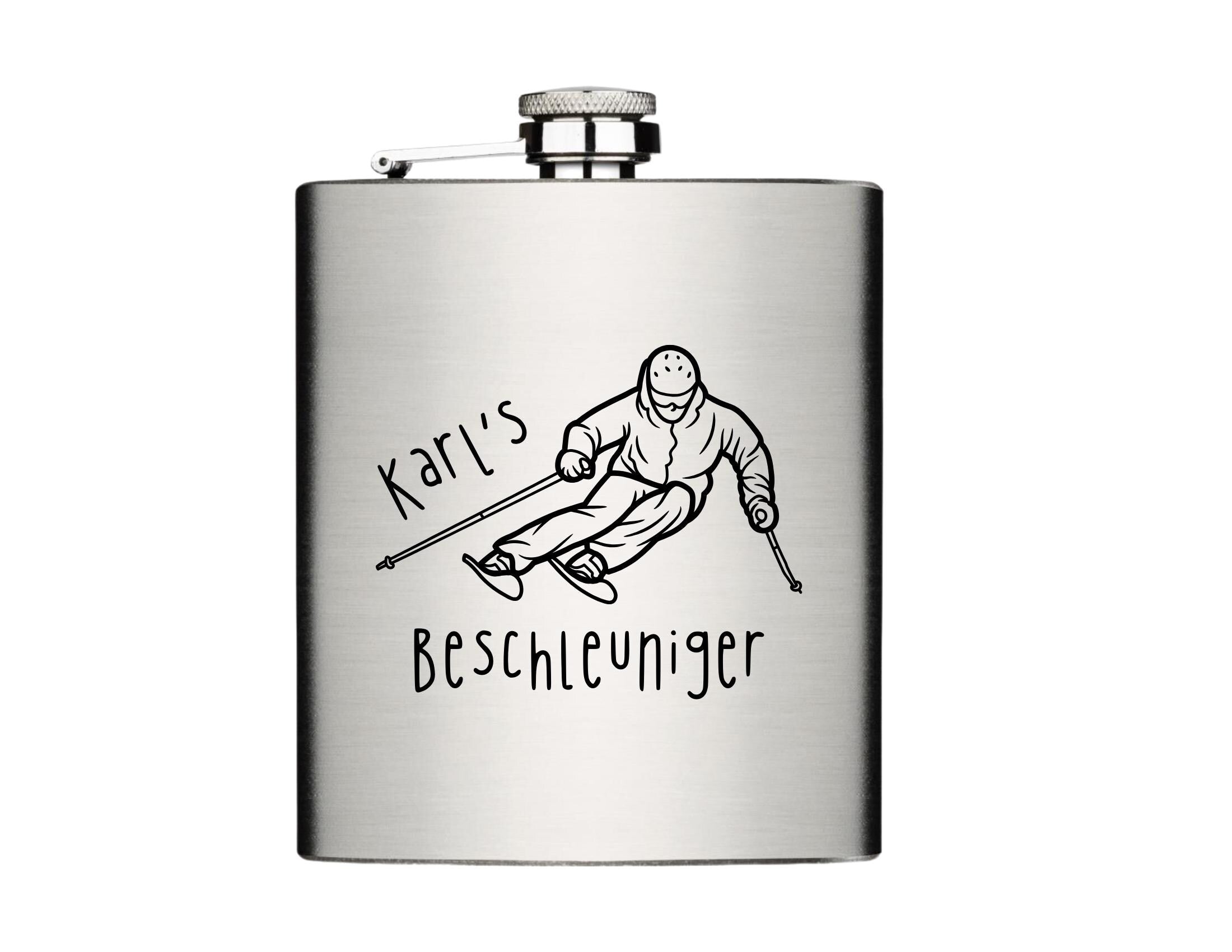 Flachmann für Skifahrer | personalisiertes Geschenk | Edelstahl Trinkflasche | Lasergravur