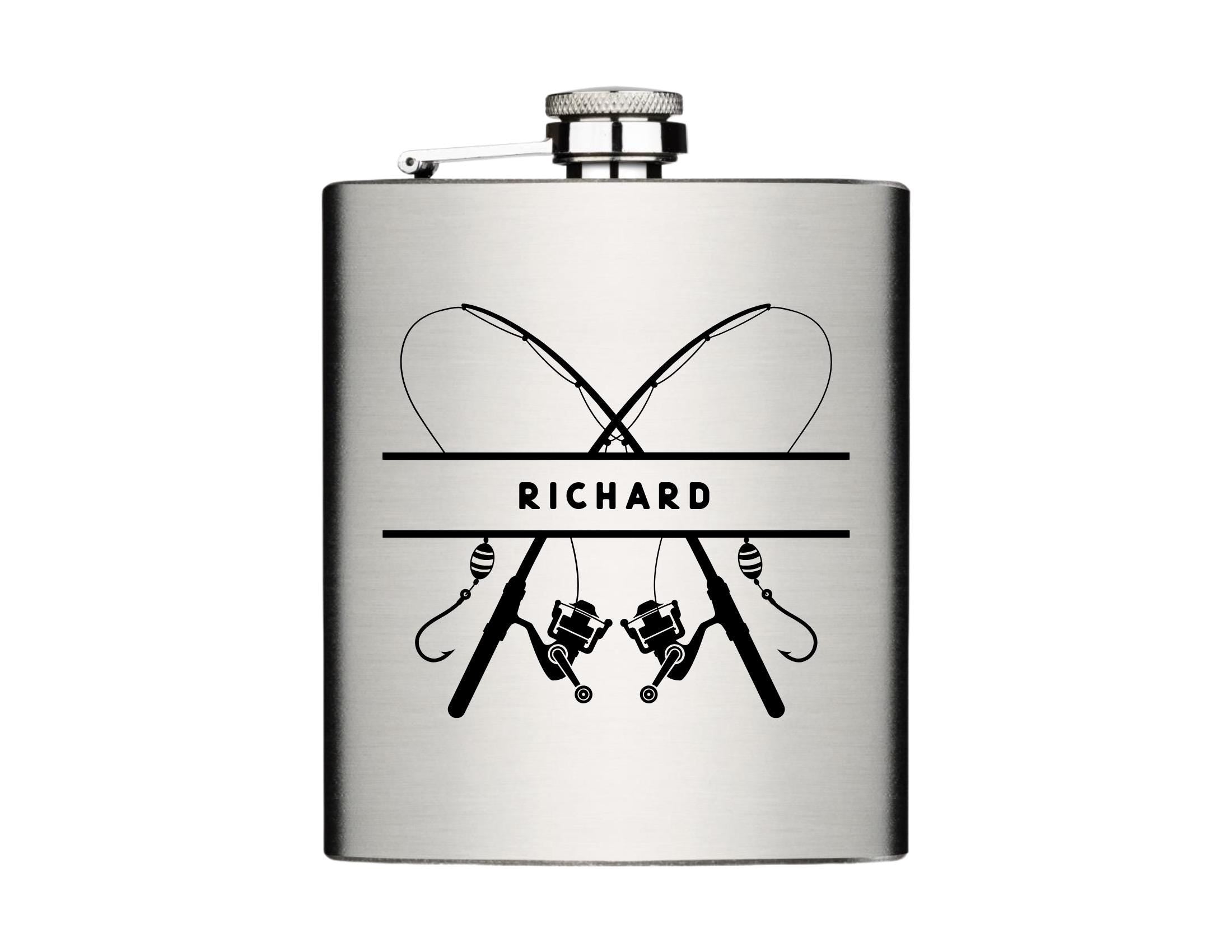 Flachmann für Angler | personalisiertes Geschenk | Edelstahl Trinkflasche | Lasergravur Name | Angeln