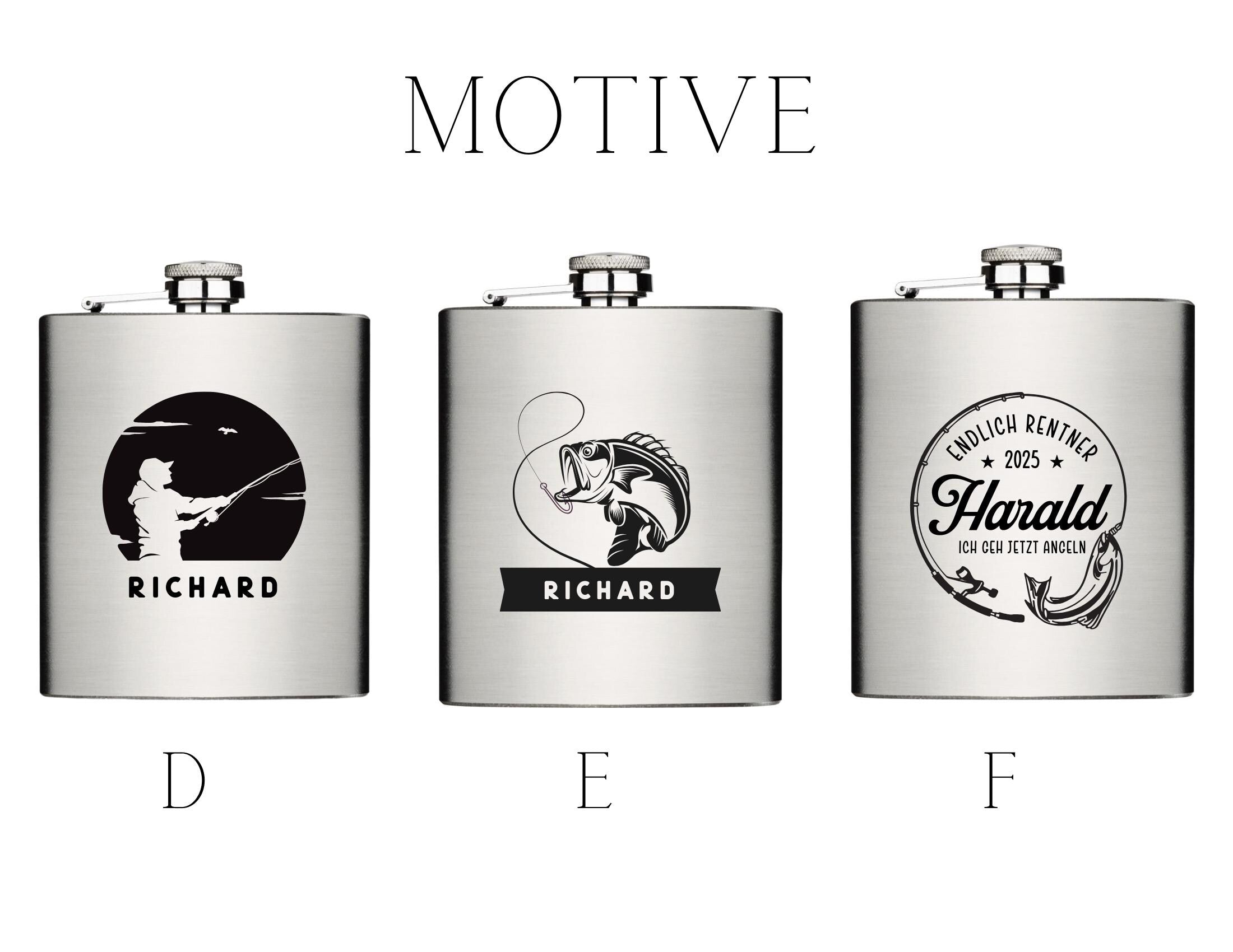 Flachmann für Angler | personalisiertes Geschenk | Edelstahl Trinkflasche | Lasergravur Name | Angeln