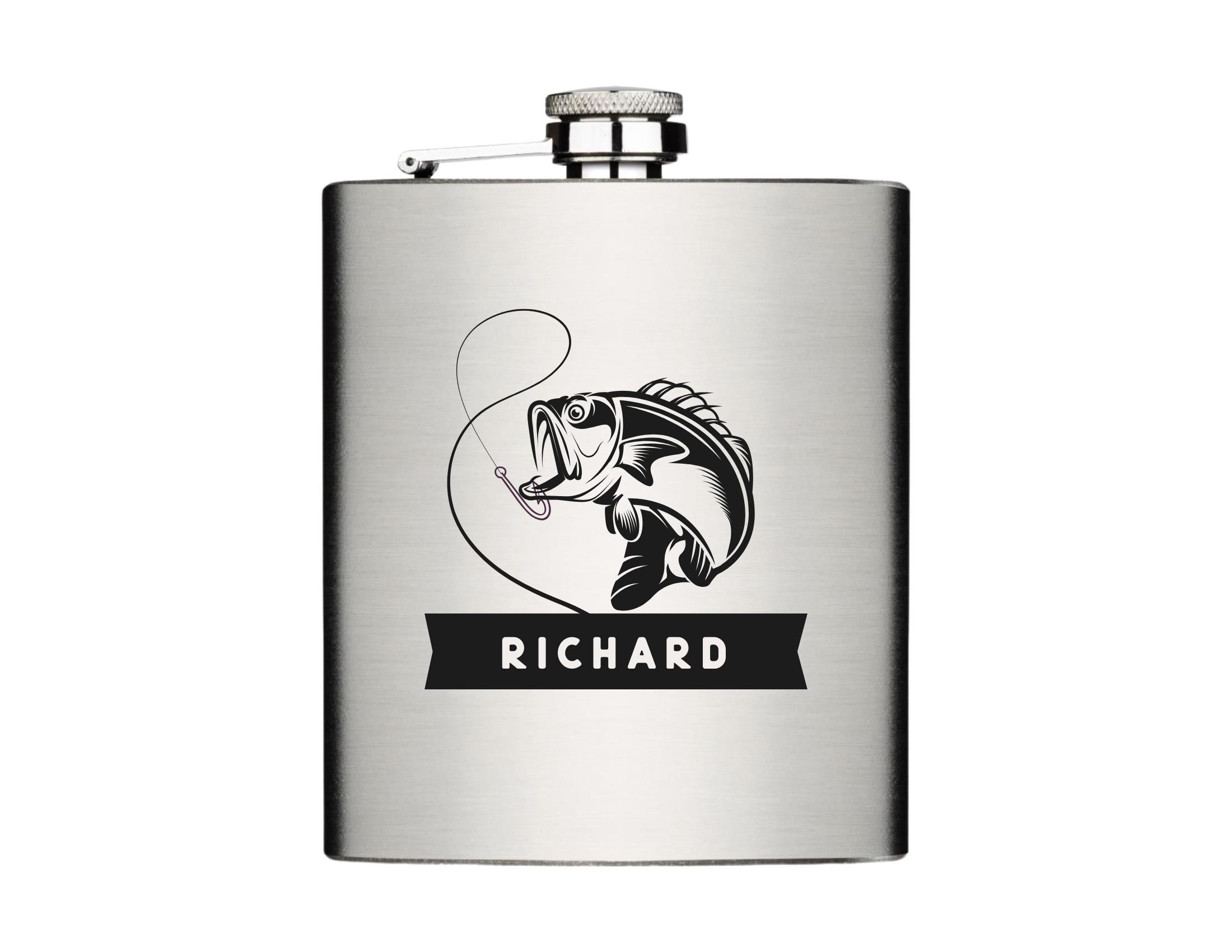 Flachmann für Angler | personalisiertes Geschenk | Edelstahl Trinkflasche | Lasergravur Name | Angeln