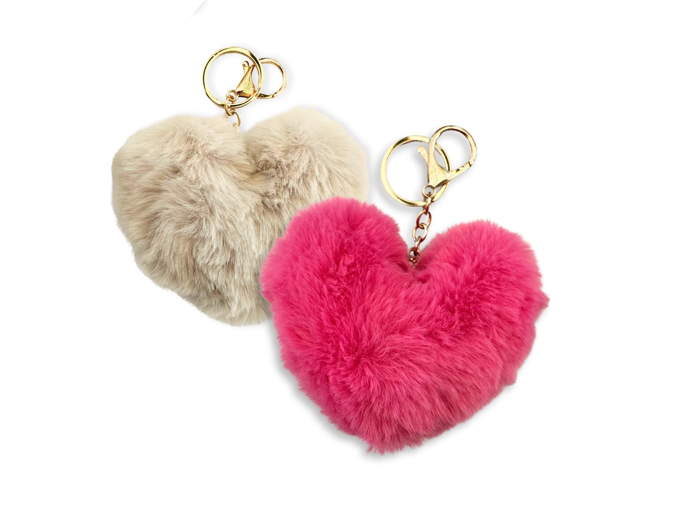 Plüsch Herz Anhänger für Tasche | Taschenschmuck | Kunstfell beige oder rosa | Geschenk Freundin