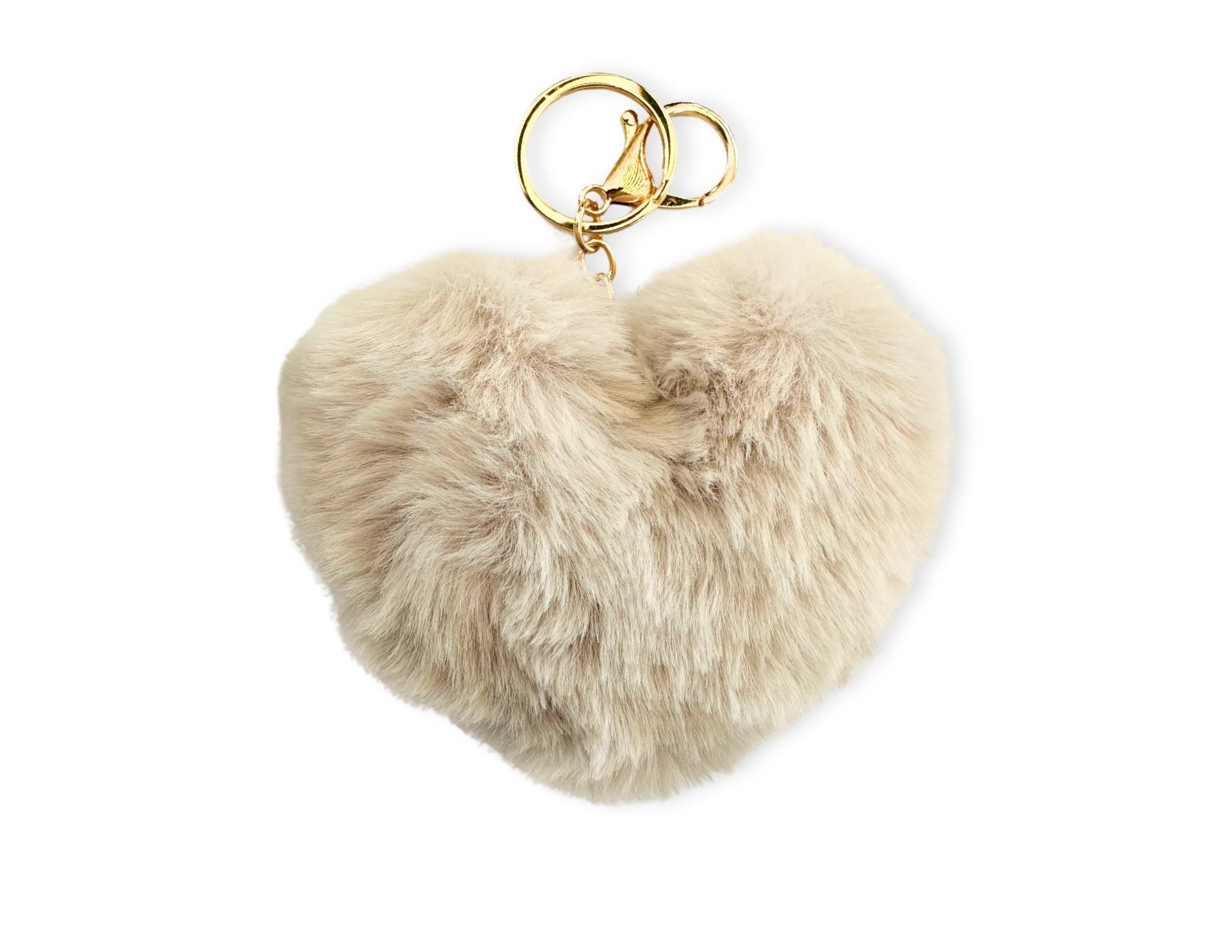 Plüsch Herz Anhänger für Tasche | Taschenschmuck | Kunstfell beige oder rosa | Geschenk Freundin