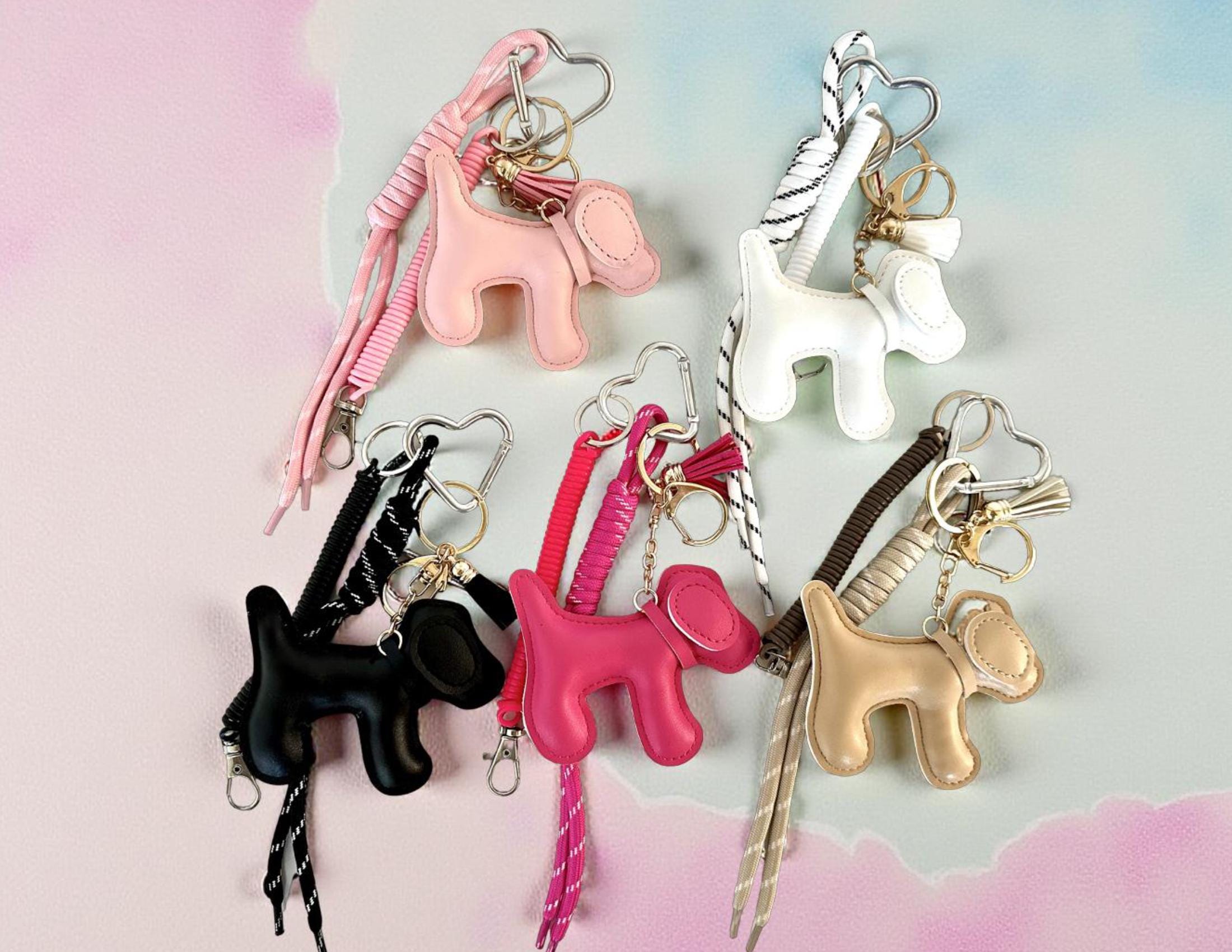 Anhänger Hund | Taschenschmuck Taschenanhänger | Bag Charm pink, schwarz, weiß, rosa, beige