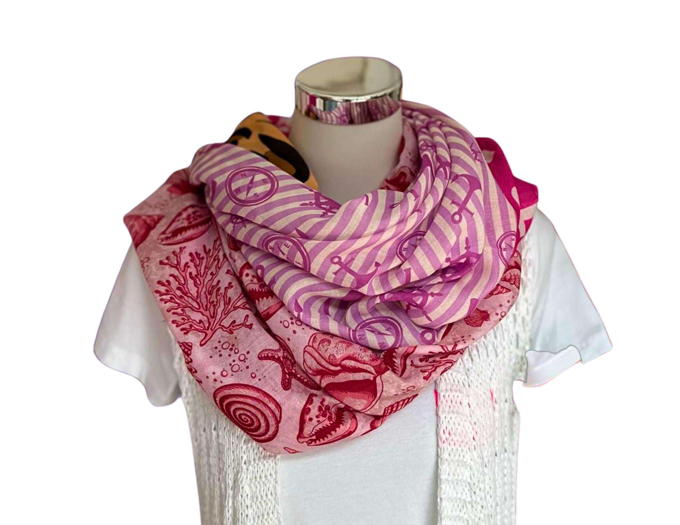 Tuch | Maritime Element | Leo| Anker | Seestern | Viskosetuch | leichtes Sommertuch mit drei Mustern in pink braun