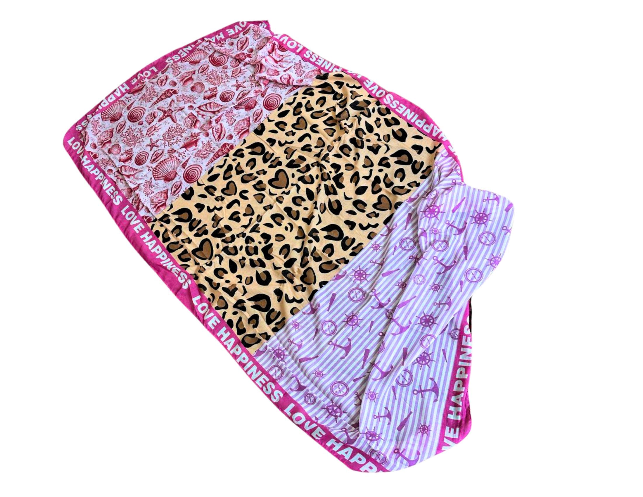 Tuch | Maritime Element | Leo| Anker | Seestern | Viskosetuch | leichtes Sommertuch mit drei Mustern in pink braun