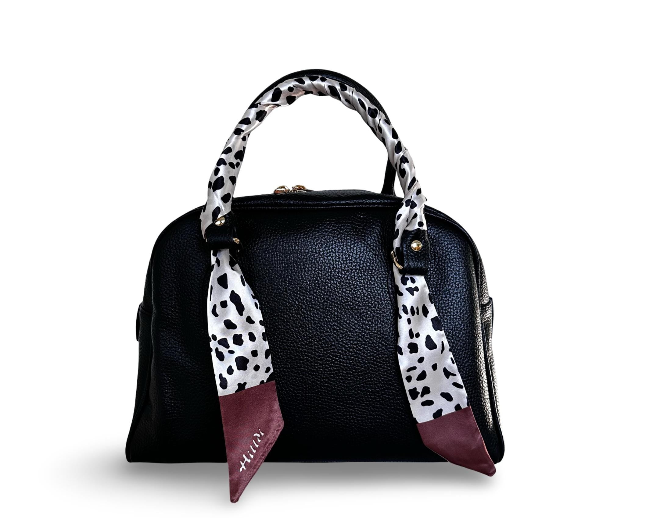 Twilly: seidiges Band | schmaler Schal in weiß mit schwarzen Flecken für Handtasche, als Halstuch oder Armband | Dalmatiner