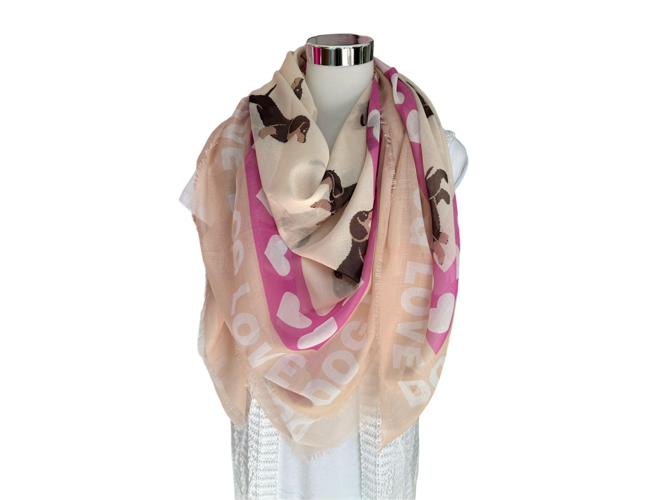 Tuch Dog Love mit Dackel | Viskosetuch | leichtes Sommertuch | rosa beige
