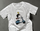 T-Shirt | Glitzer Snoopy und Woodstock auf der Vespa | Strass | weiß