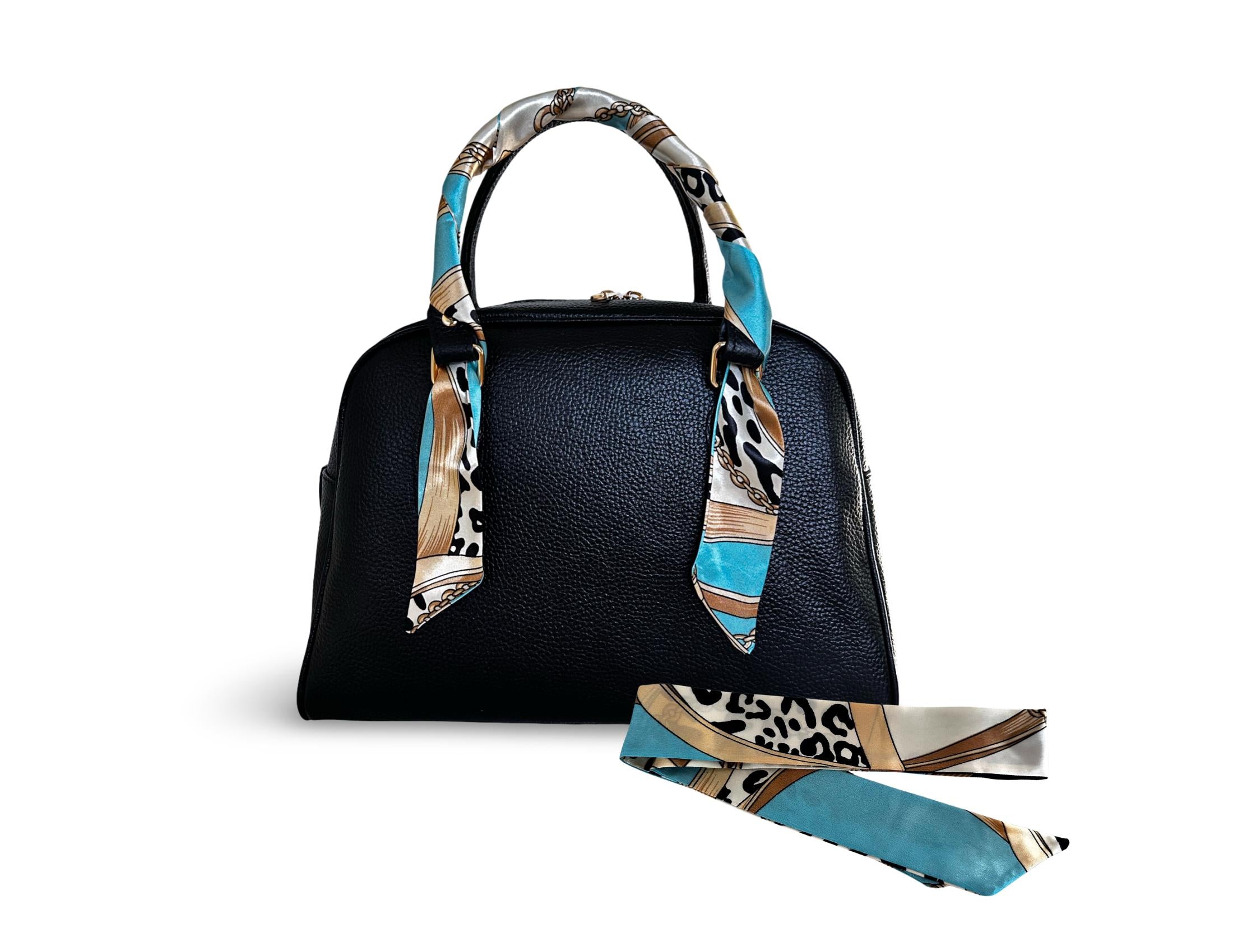 Twilly: seidiges Band | schmaler Schal in türkis beige gemustert für Handtasche, als Halstuch oder Armband