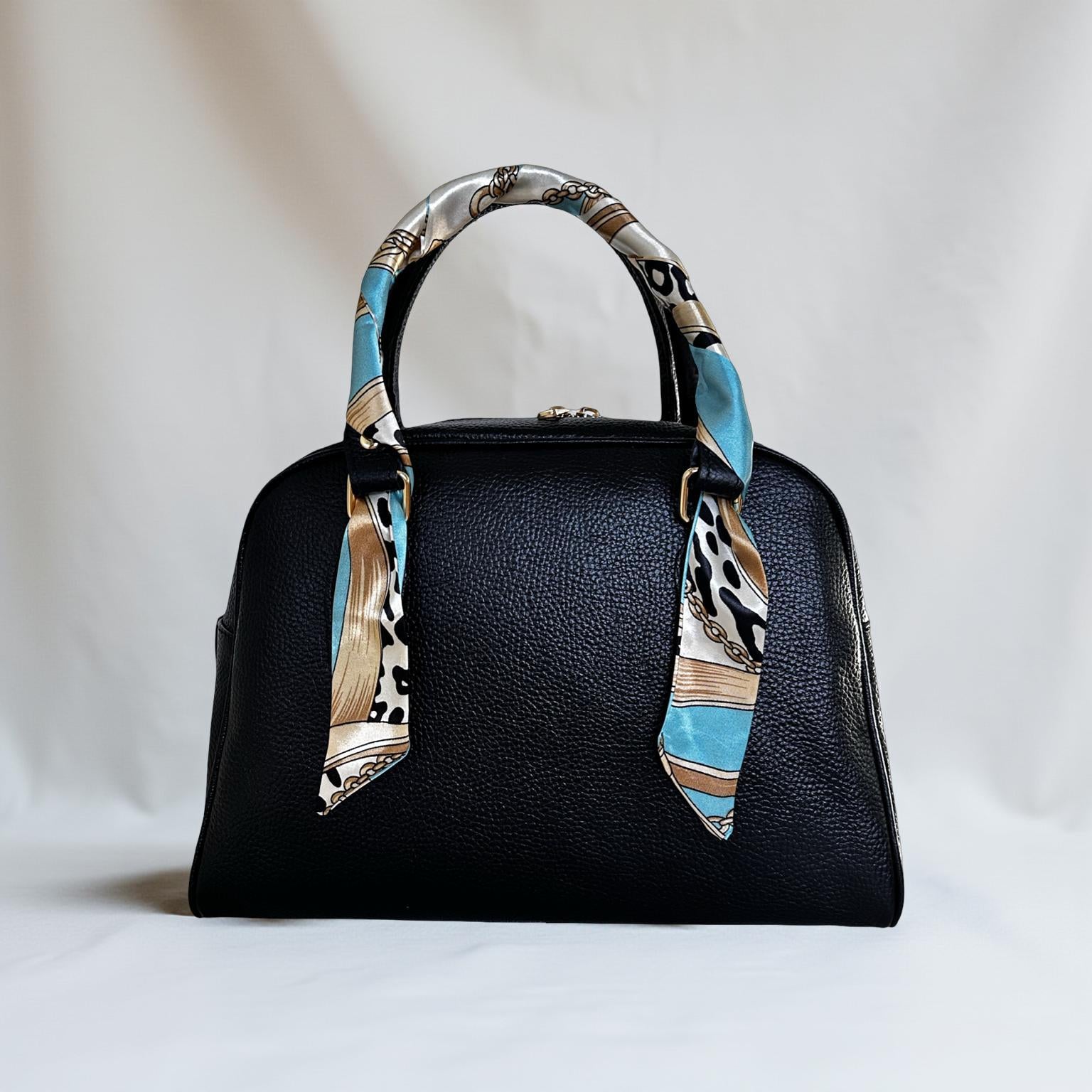 Twilly: seidiges Band | schmaler Schal in türkis beige gemustert für Handtasche, als Halstuch oder Armband