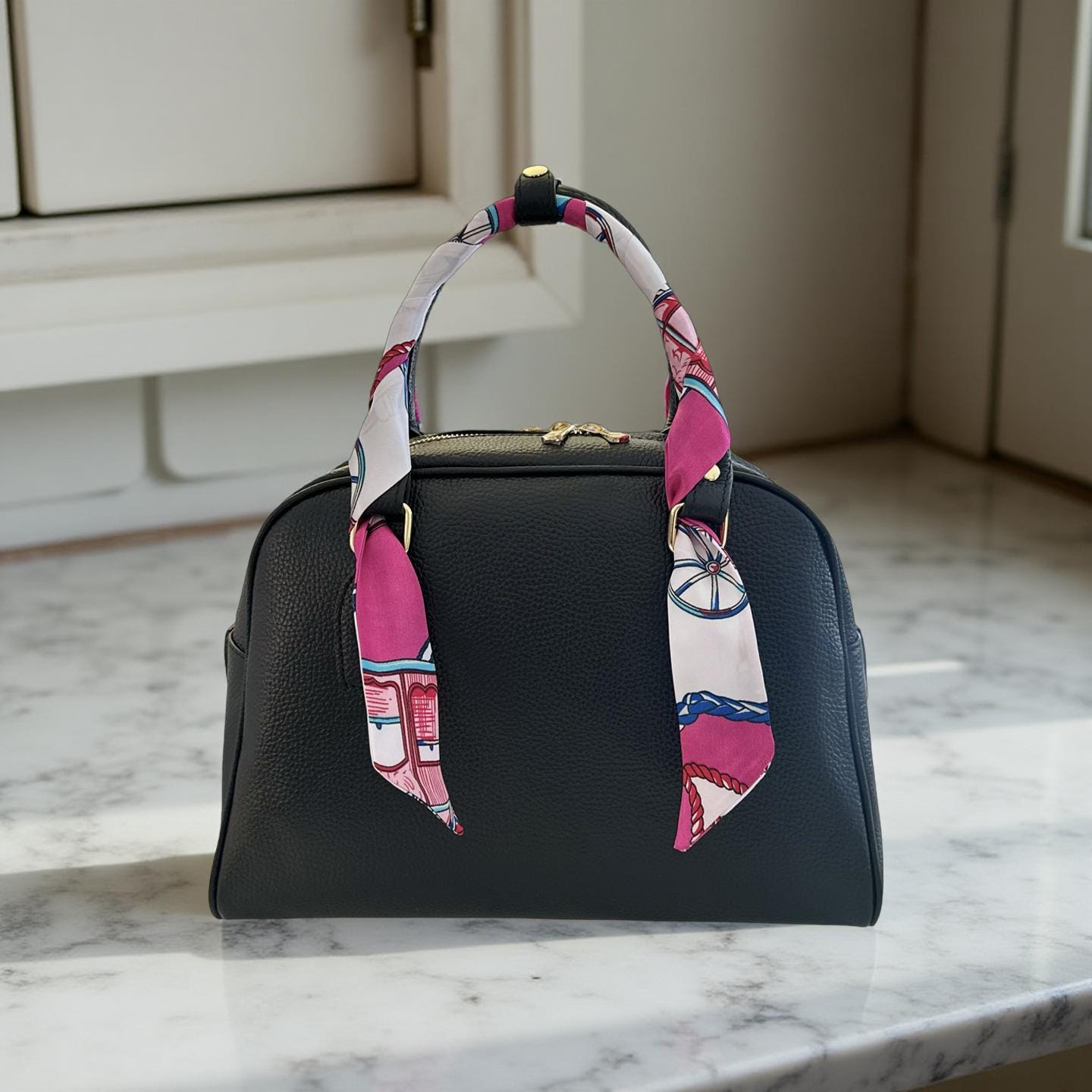 Twilly: seidiges Band | schmaler Schal in pink, weiß, türkis gemustert für Handtasche, als Halstuch oder Armband