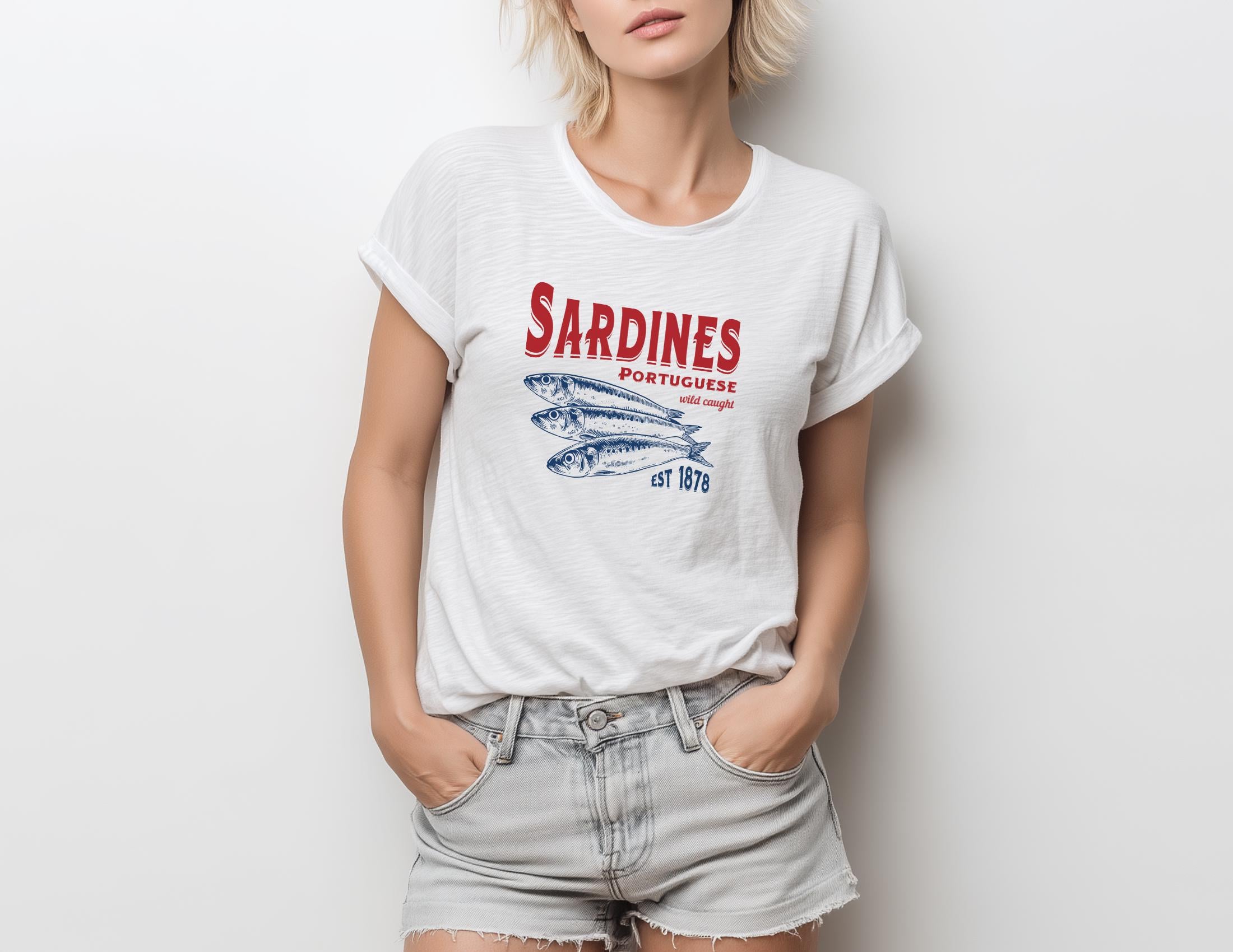 T-Shirt Sardines | weiß | Sardinen Motiv Fische Sommer | Reine Baumwolle