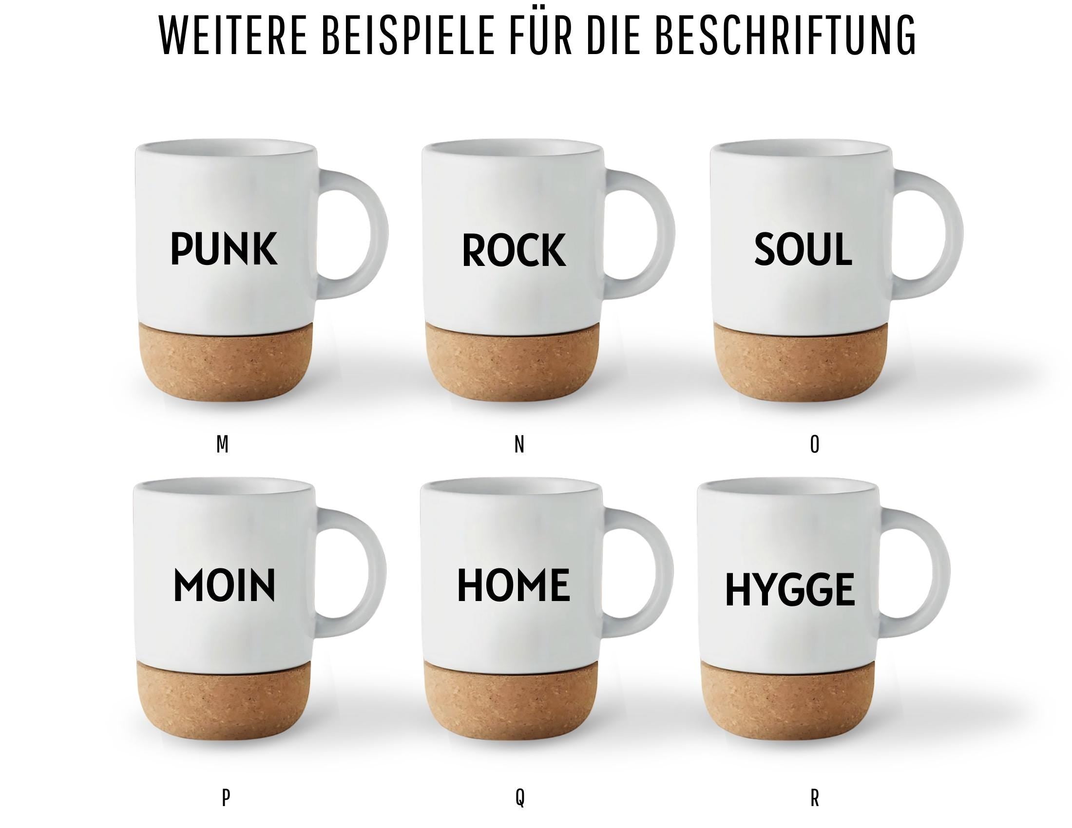 Tasse mit Kork | Mom, Dad, Oma, Opa | Keramiktasse Muttertag Vatertag | Smile, Happy, Hero, Love, Rock, Punk, Dream, Relax