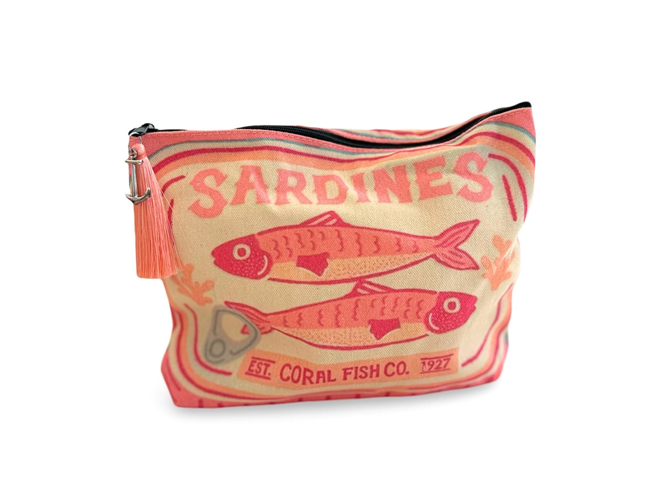 Bunte Sardines Kosmetiktasche | Schminktasche bedruckt | mit Anhänger