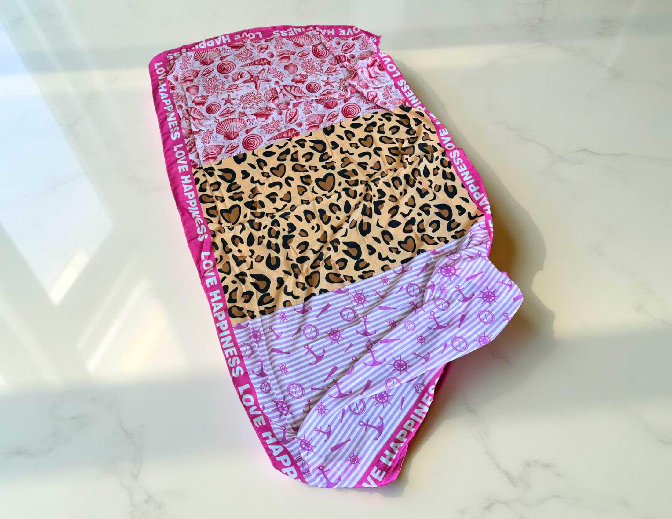 Tuch | Maritime Element | Leo| Anker | Seestern | Viskosetuch | leichtes Sommertuch mit drei Mustern in pink braun