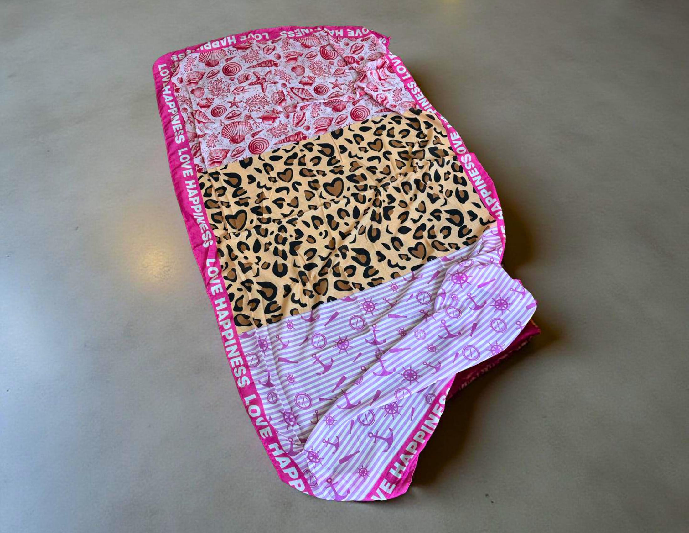 Tuch | Maritime Element | Leo| Anker | Seestern | Viskosetuch | leichtes Sommertuch mit drei Mustern in pink braun