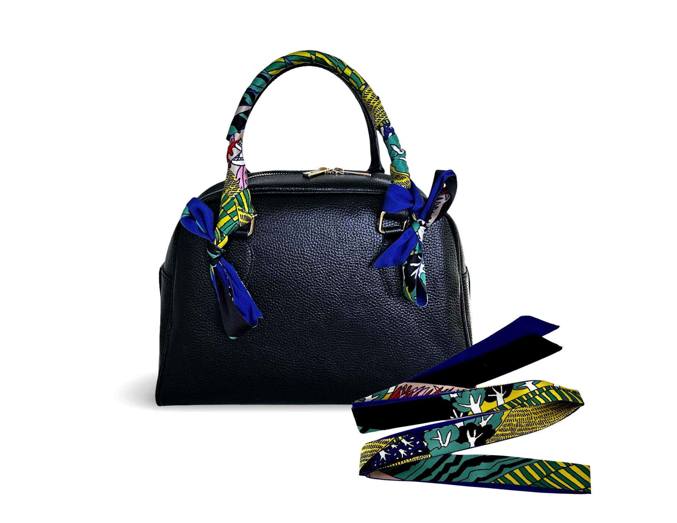 Schmaler seidiger Schal | Twilly Handtasche Griff | Wrap | Tuch | Haarband | Armband | Foulard | Taschenband | Vintage Stil blau grün