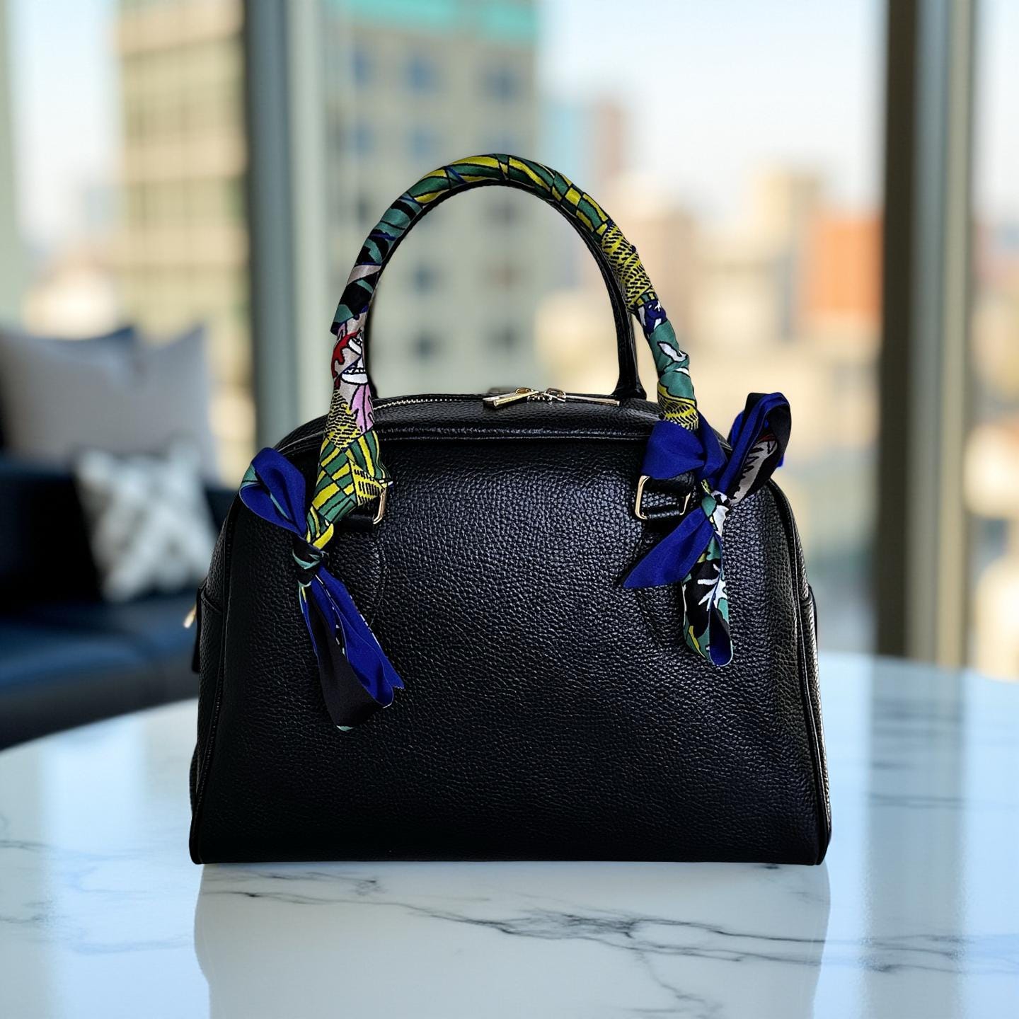 Schmaler seidiger Schal | Twilly Handtasche Griff | Wrap | Tuch | Haarband | Armband | Foulard | Taschenband | Vintage Stil blau grün