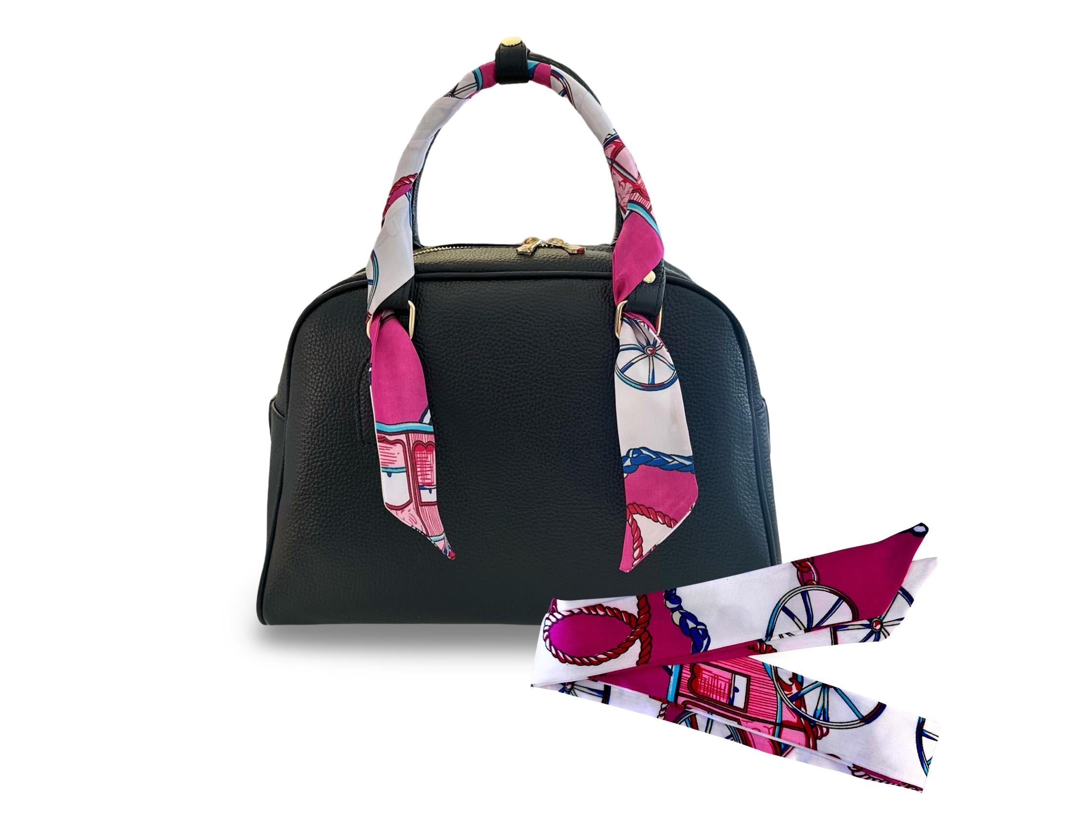 Twilly: seidiges Band | schmaler Schal in pink, weiß, türkis gemustert für Handtasche, als Halstuch oder Armband