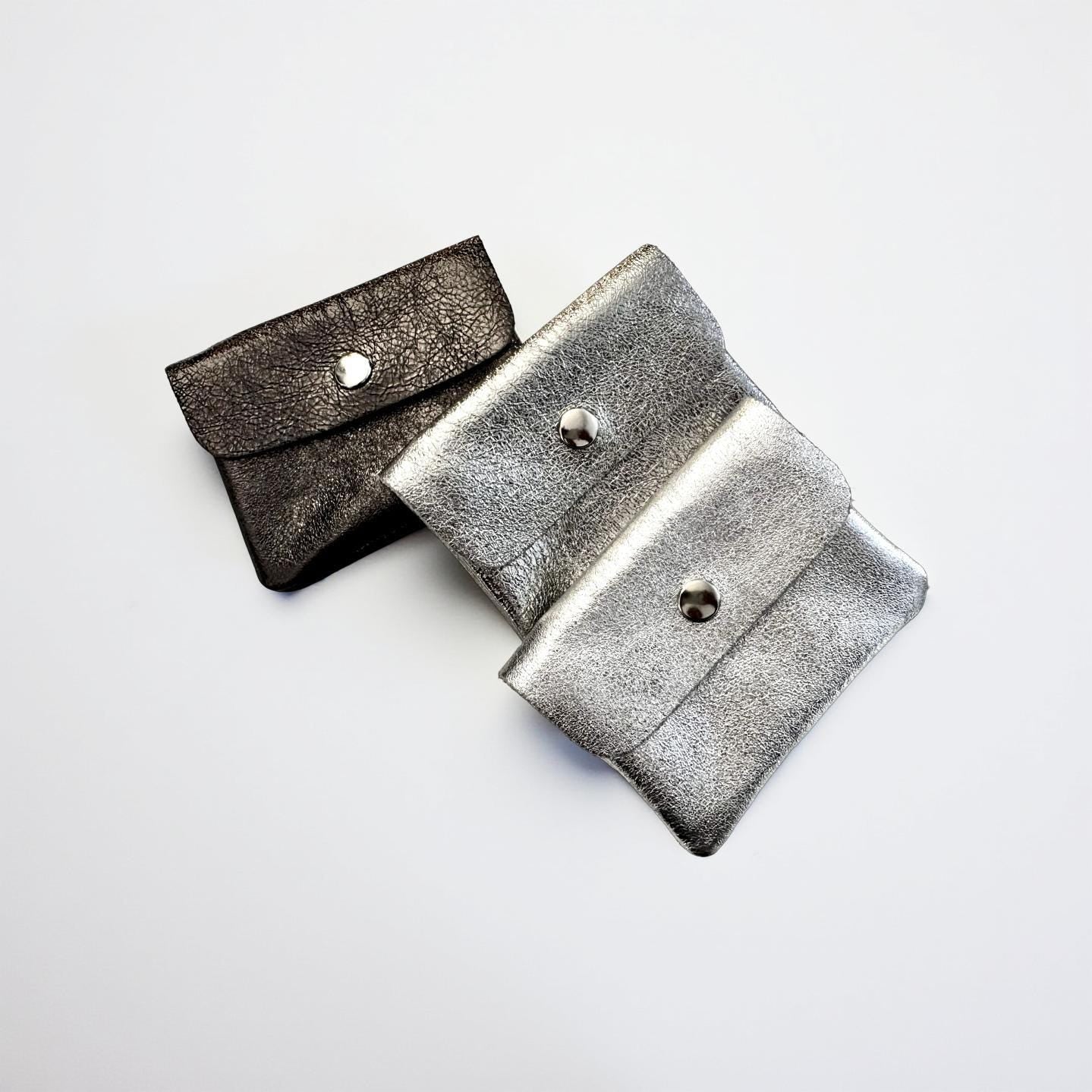 Mini Geldbörse | Echt Leder | silberne Lederbörse | kleines Portemonnaie | Geldtasche