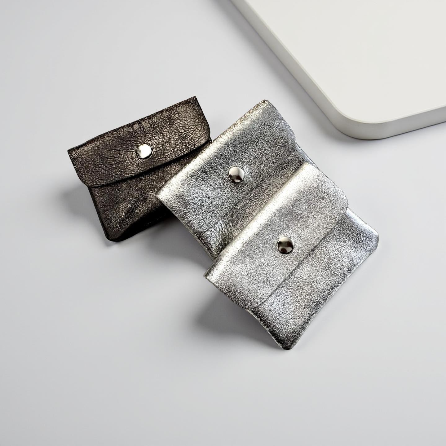 Mini Geldbörse | Echt Leder | silberne Lederbörse | kleines Portemonnaie | Geldtasche