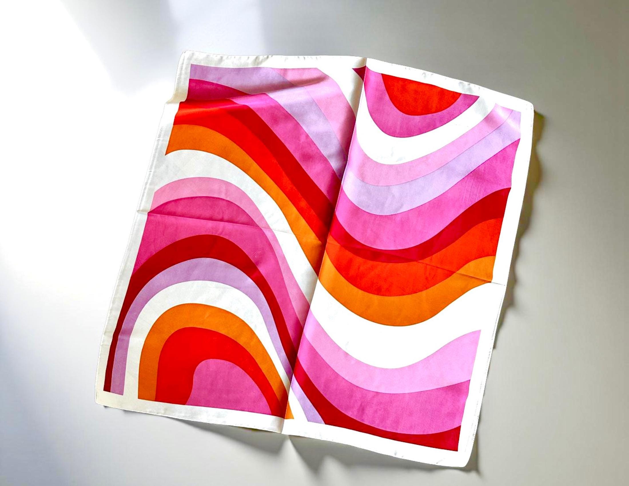 Tuch in orange pink weiß | Retro Design | Seventies Look | quadratisches seidiges Nickytuch