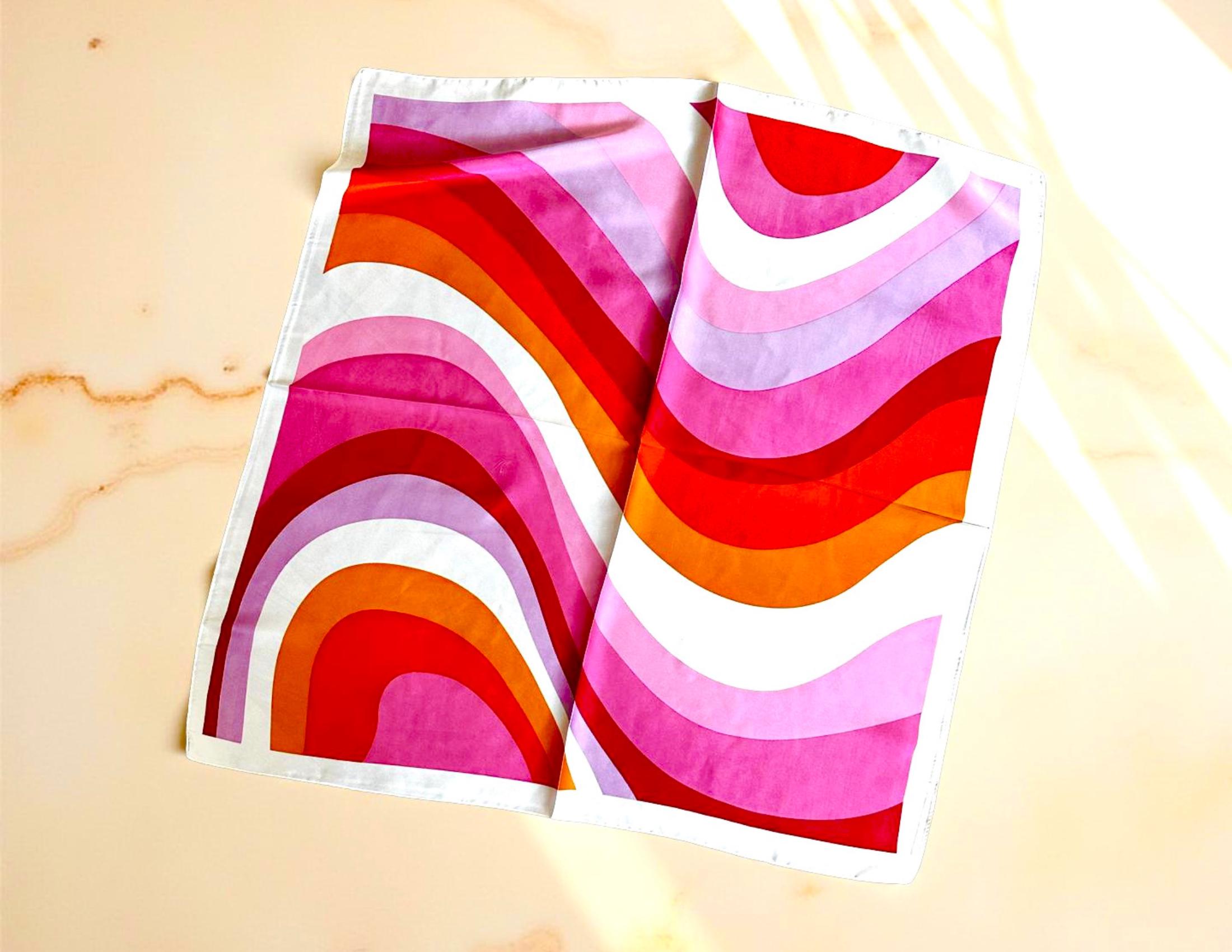 Tuch in orange pink weiß | Retro Design | Seventies Look | quadratisches seidiges Nickytuch