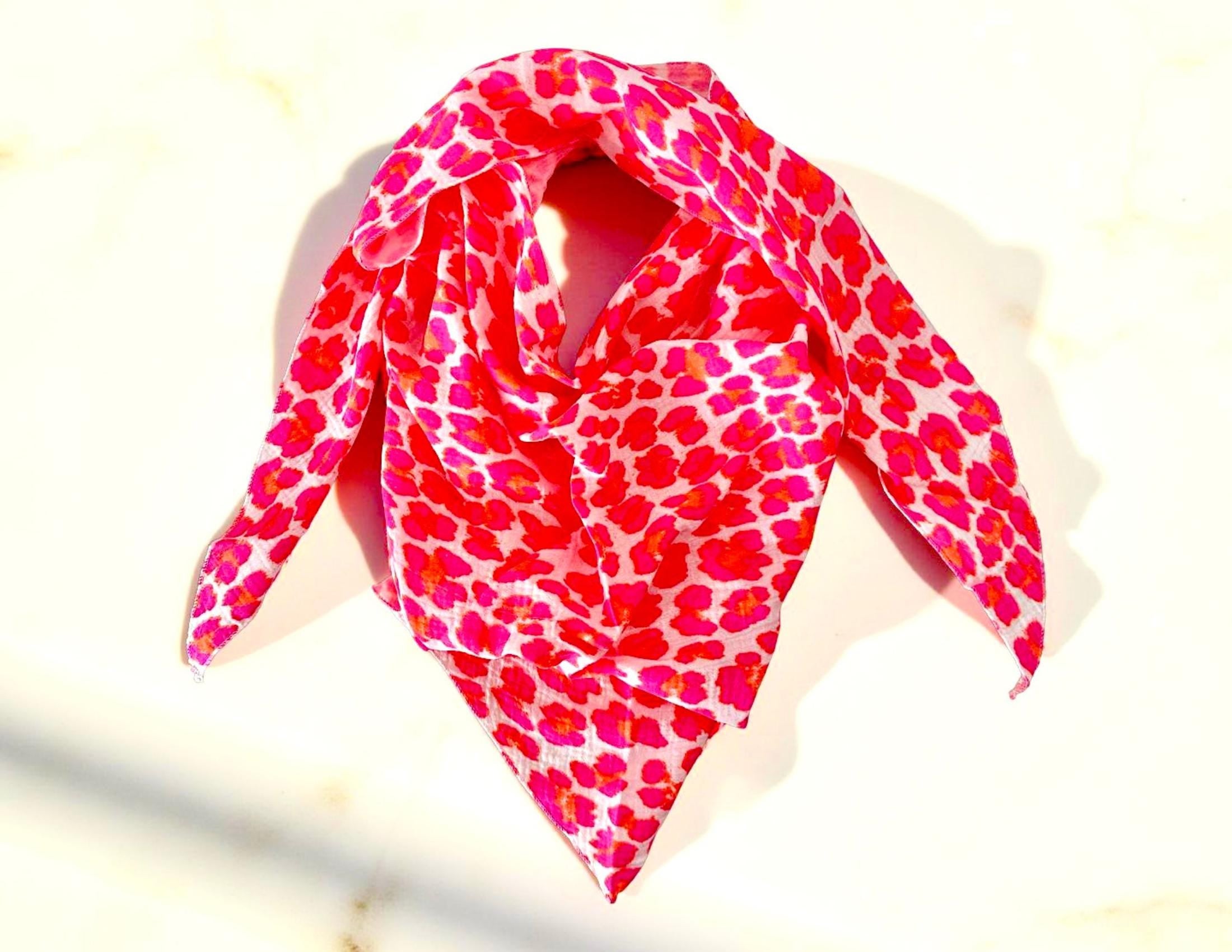 Tuch | Neon Leotuch | Leo | Musselin Dreieckstuch | Sommertuch | Pink orange | dreieckiges Tuch Baumwolle