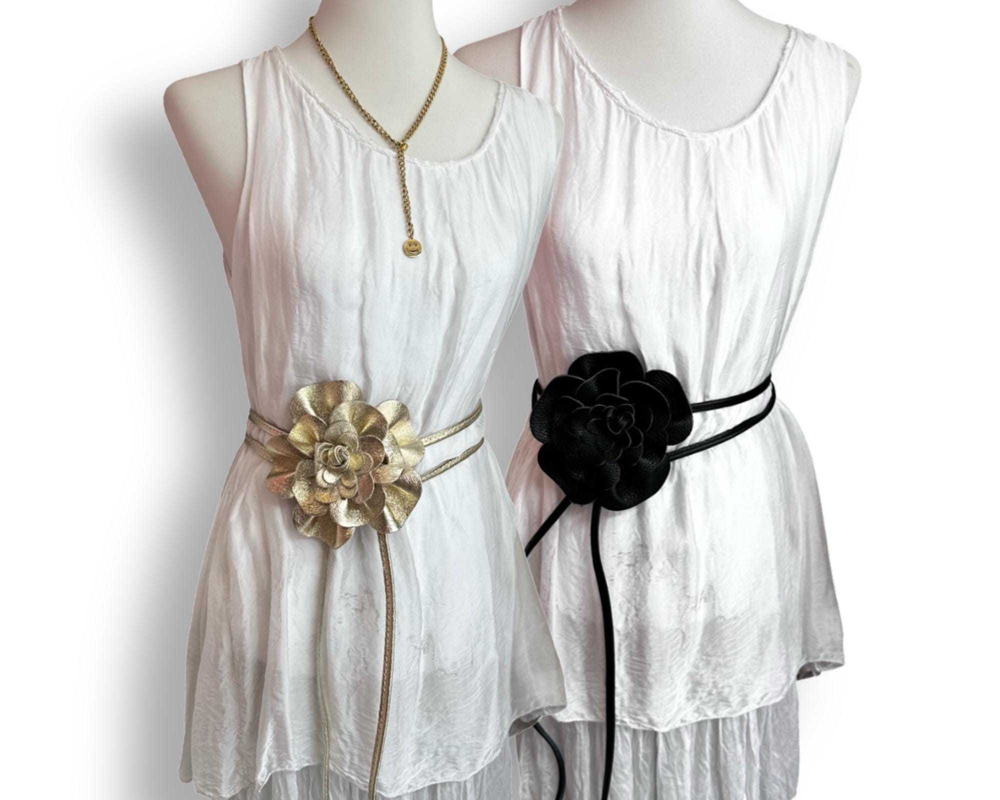 Blumen-Ledergürtel Leder | Bindegürtel Blüte | große Lederblume | schwarz, gold, pink, taupe, flieder, silber, Leo, Khaki, Braun