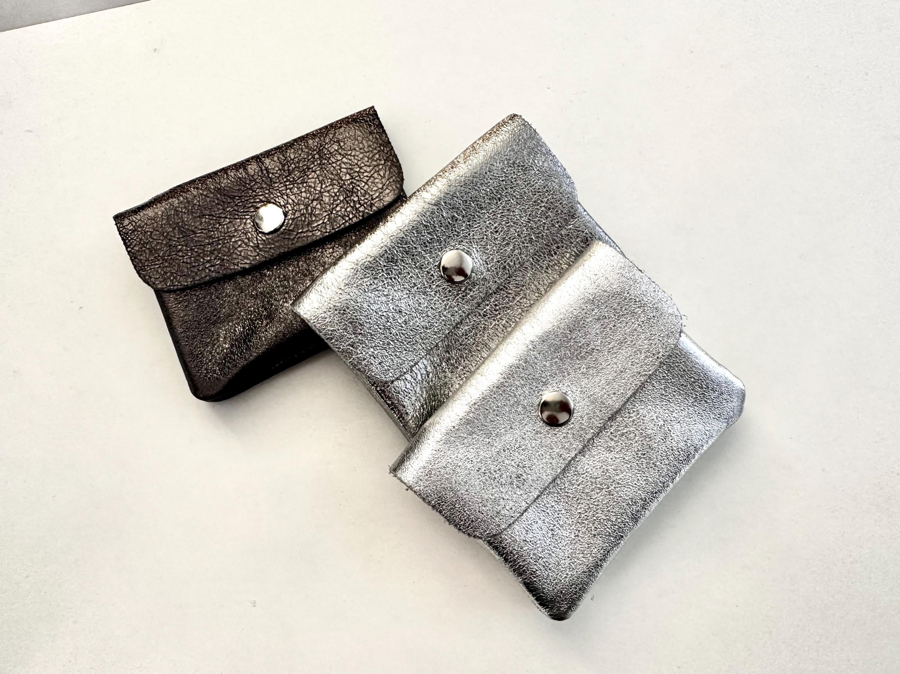 Mini Geldbörse | Echt Leder | silberne Lederbörse | kleines Portemonnaie | Geldtasche