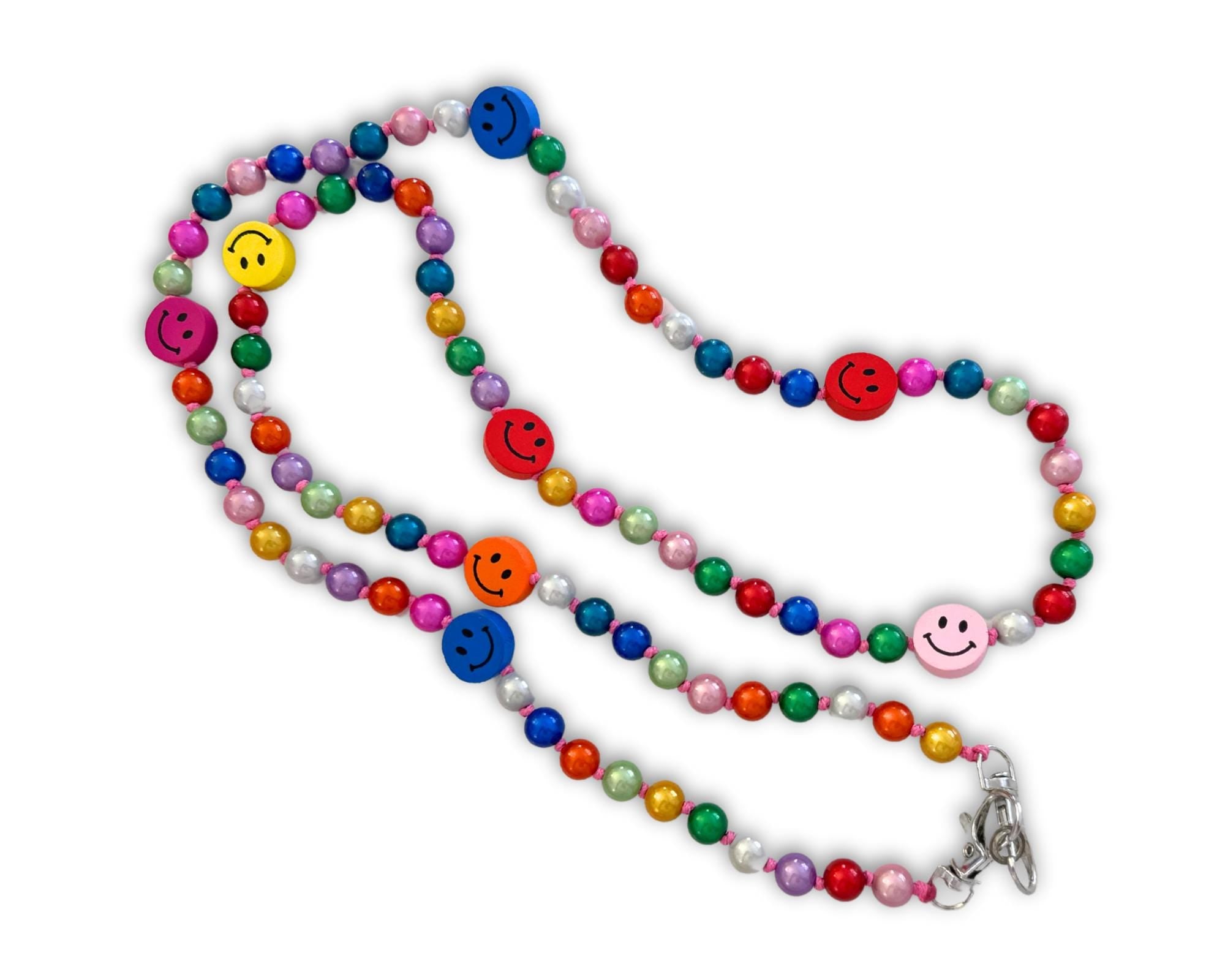 Handykette Perlen | Perlenschnur Band Mobiltelefon bunt | mit Smileys