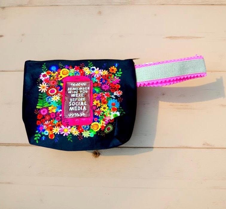 Bunte Samt-Kosmetiktasche | Schminktasche bedruckt | Täschchen bag-in-bag