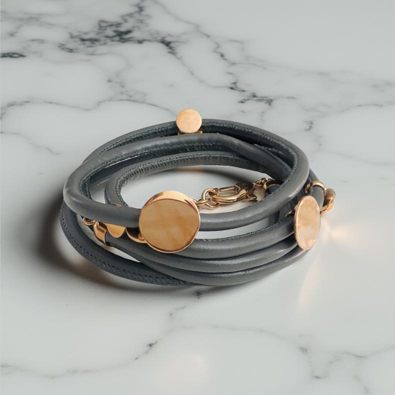 Edles Wickel Armband aus Leder | Anhänger roségold | in beige, grau oder schwarz