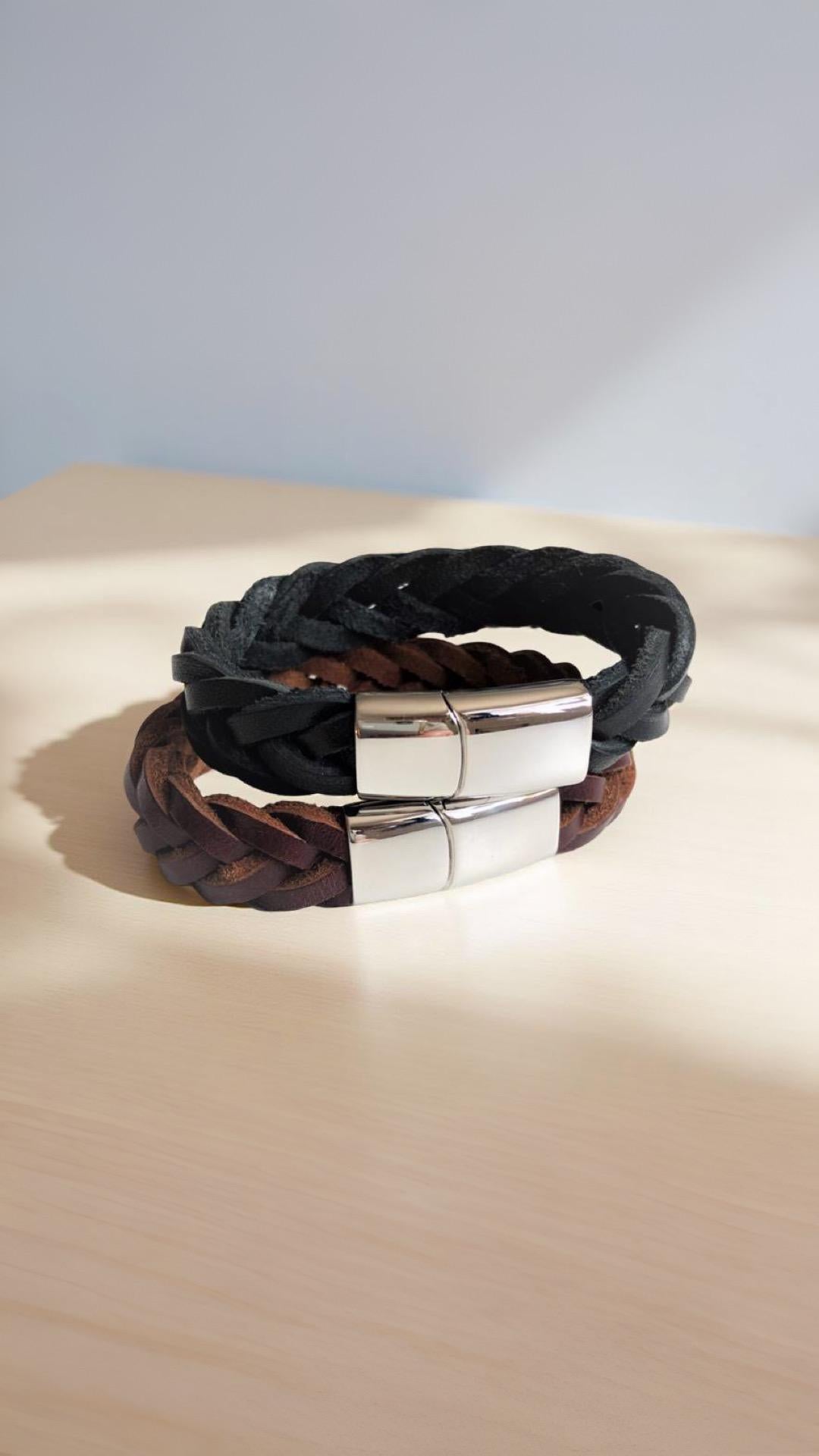 Braunes geflochtenes Lederarmband für Männer | Verschluss Edelstahl | Herrenarmband | Geschenk Vatertag