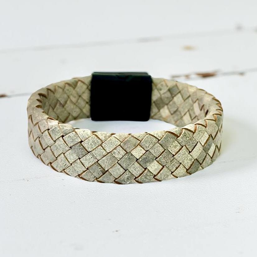 Beiges geflochtenes Lederarmband für Männer | Herrenarmband | Geschenk Mann