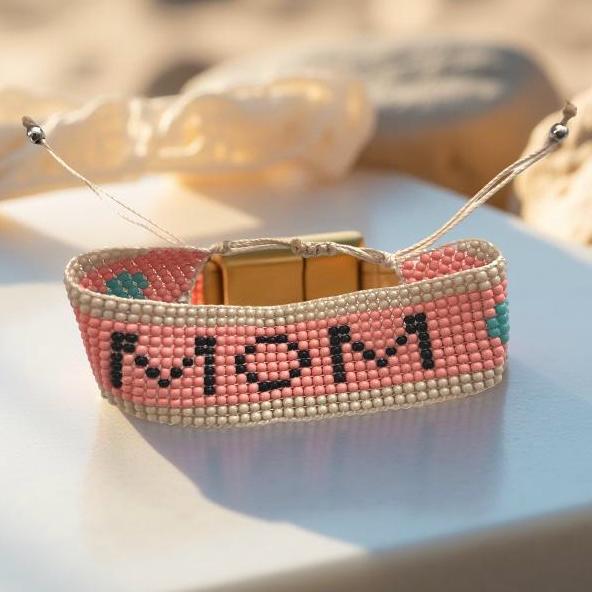 MOM gewebtes Perlenarmband | Ibiza Style | rosa beige schwarz grün | verstellbar | Geschenk Muttertag