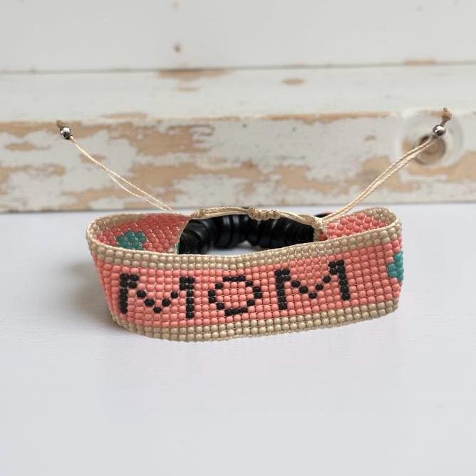 MOM gewebtes Perlenarmband | Ibiza Style | rosa beige schwarz grün | verstellbar | Geschenk Muttertag