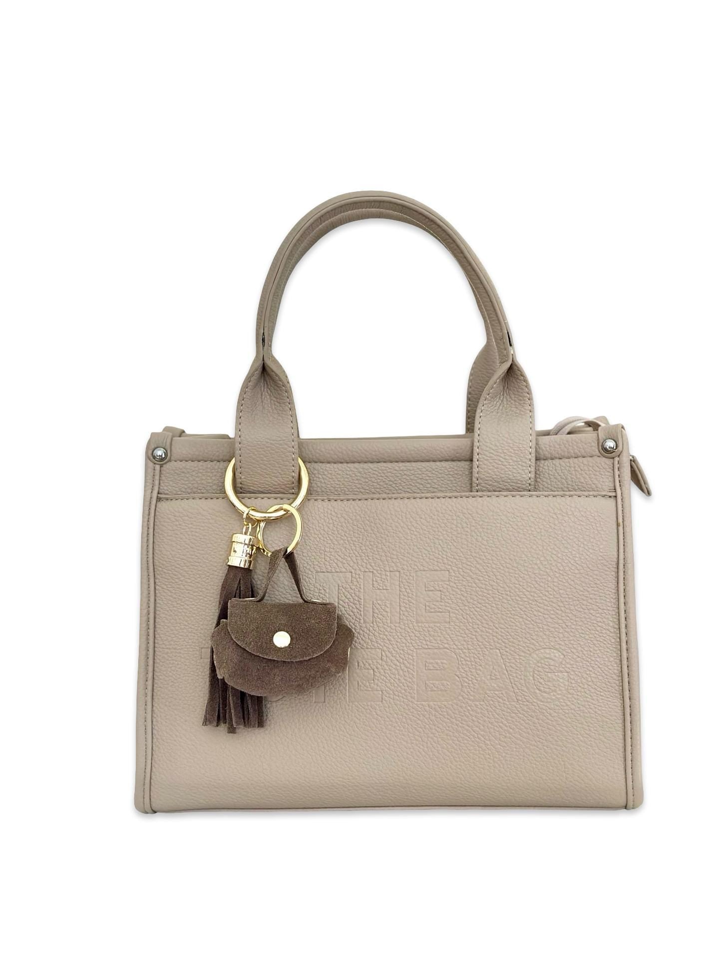 Brauner Anhänger aus Leder mit goldenem Karabiner | kleine Tasche und Quaste | Taschenschmuck Taschenanhänger | Bag Charm braun mit gold