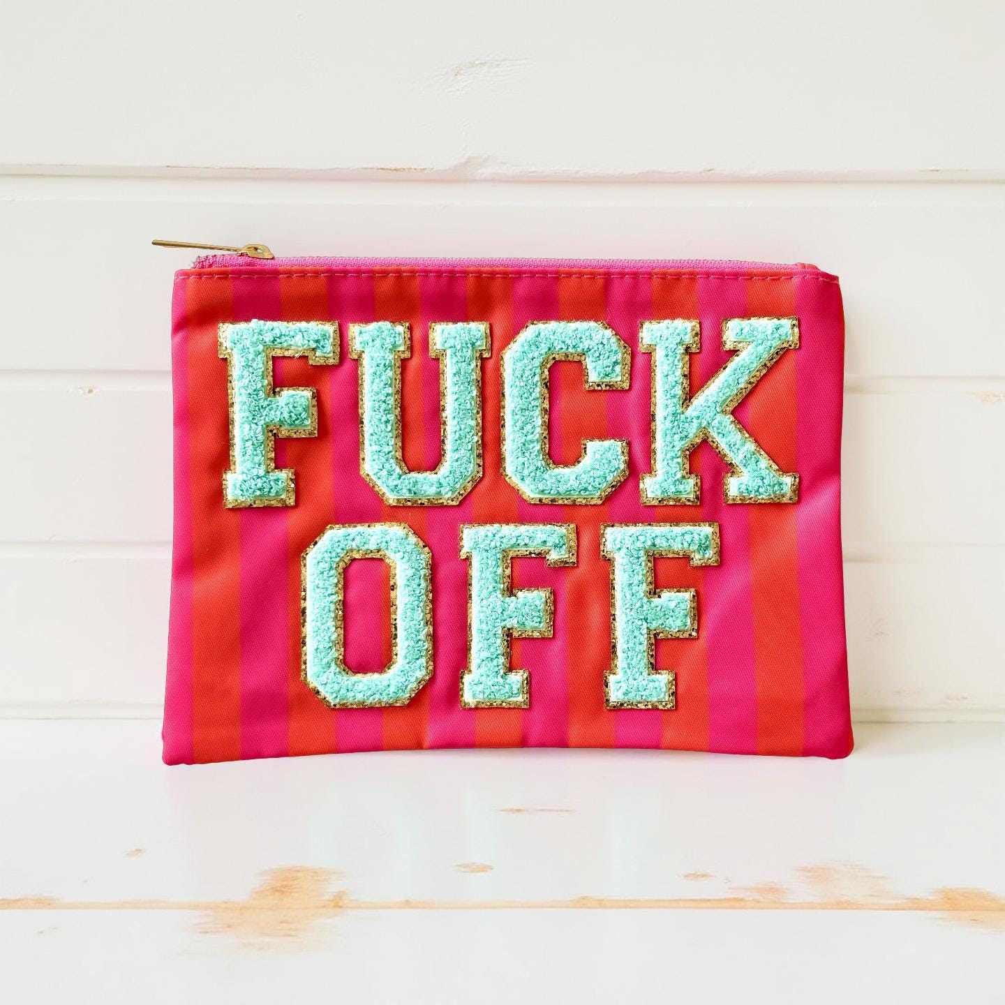 Knallbunte Kosmetiktaschen | Schminktasche | Fuck off, Smile, Happy | Schrift neon pink, neon grün und türkis