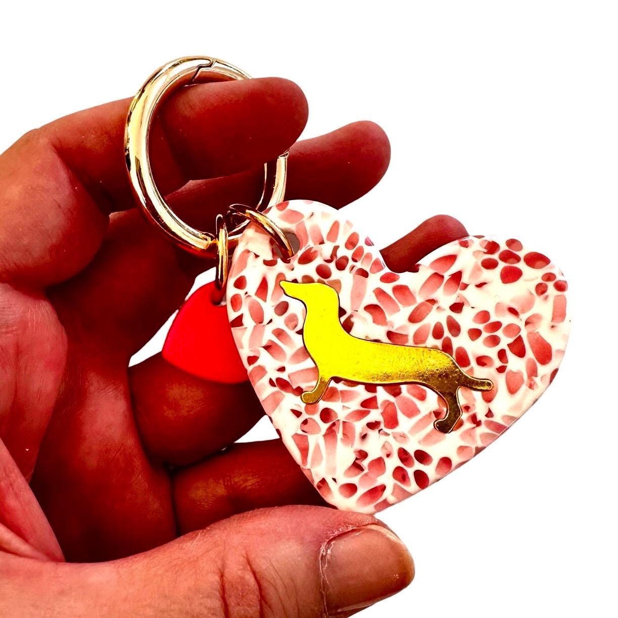 Dackel Anhänger am großen goldenen Karabiner | Charm für Taschen | Schlüsselanhänger | Taschenschmuck Taschenanhänger | Bag Charm