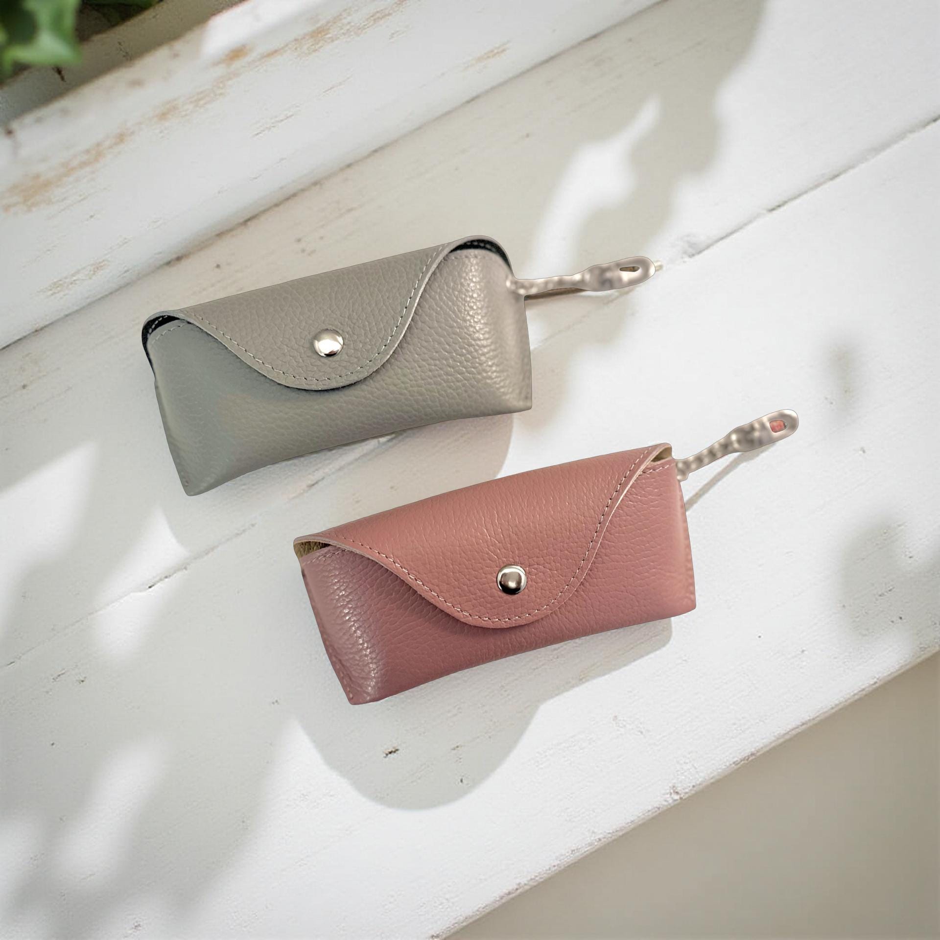 Brillenetui | Leder Softcase in grau oder altrosa