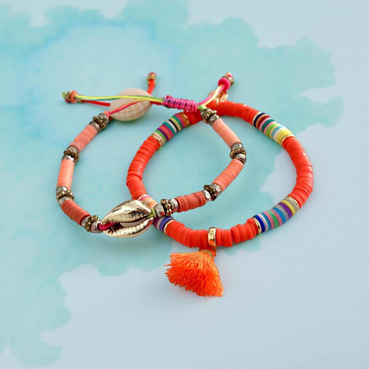 Bunte Sommer Armbänder | Sommer Schmuck Ibiza | Neonfarben Quasten Smileys | personalisierbar