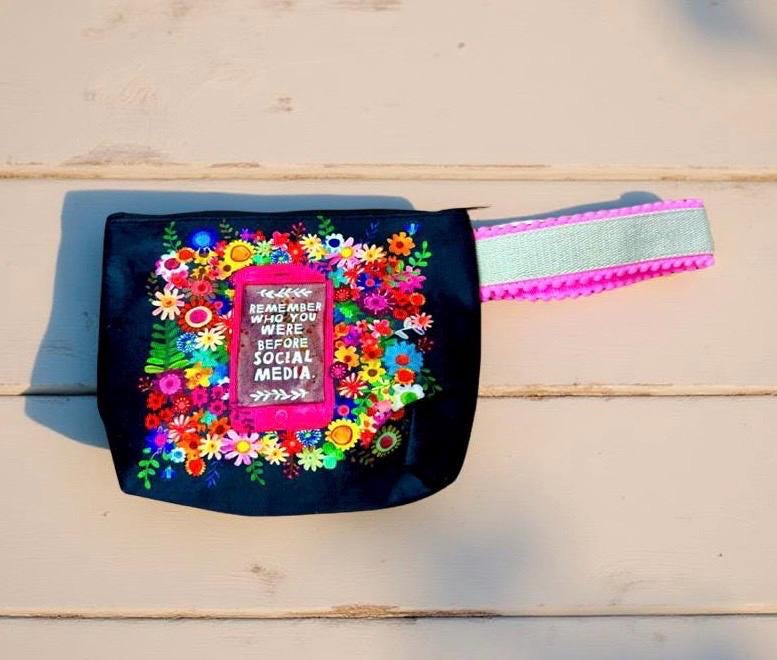 Bunte Samt-Kosmetiktasche | Schminktasche bedruckt | Täschchen bag-in-bag