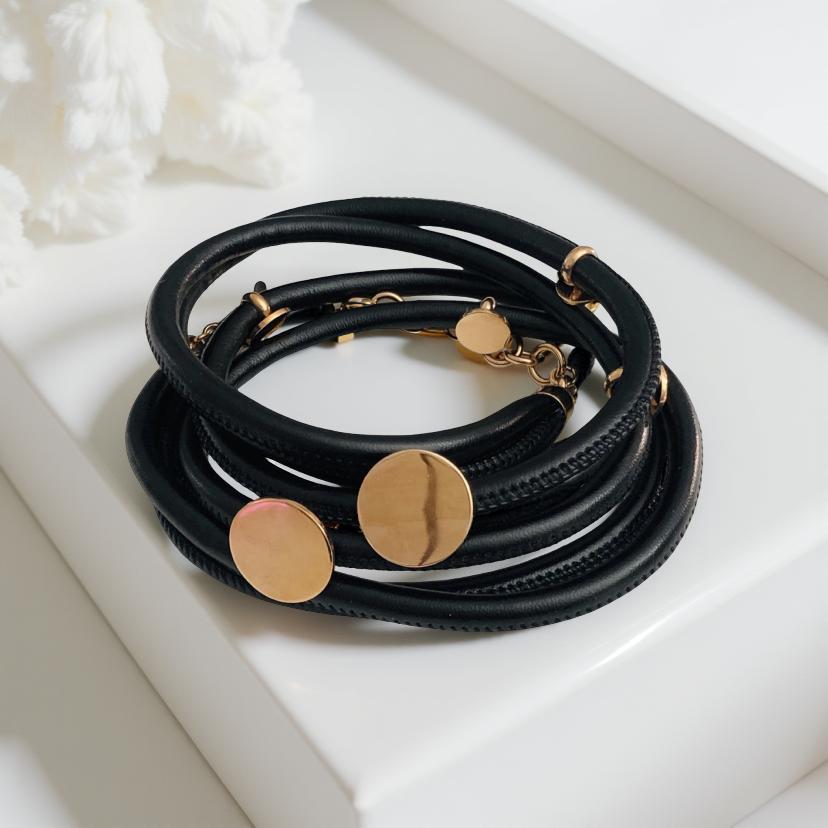Edles Wickel Armband aus Leder | Anhänger roségold | in beige, grau oder schwarz