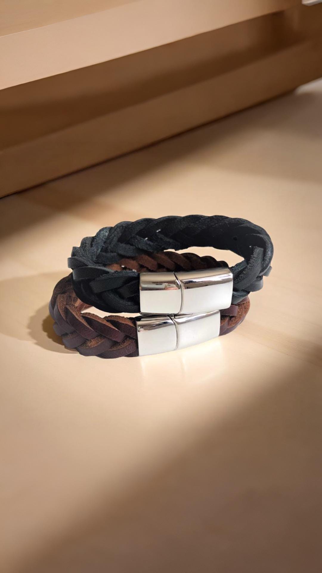 Braunes geflochtenes Lederarmband für Männer | Verschluss Edelstahl | Herrenarmband | Geschenk Vatertag