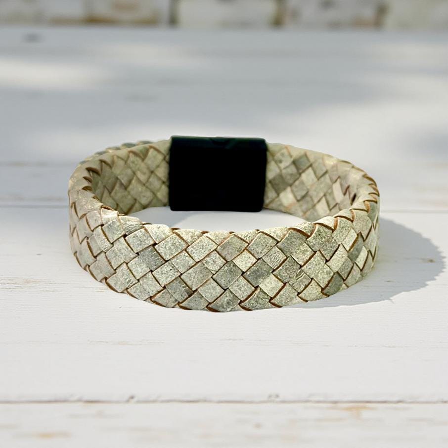 Beiges geflochtenes Lederarmband für Männer | Herrenarmband | Geschenk Mann