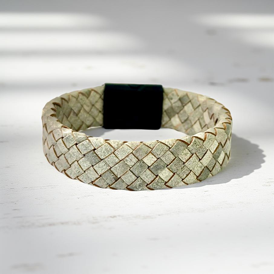 Beiges geflochtenes Lederarmband für Männer | Herrenarmband | Geschenk Mann